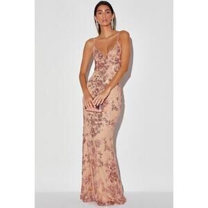 Lulus Shine Language Rose Gold Sequin Mermaid Maxi Dress Pink - Size L